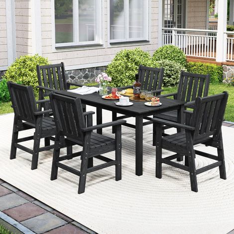 Chaise de Salle à Manger de patio Chaise d'Extérieur en HDPE avec Accoudoirs Assise Incurvée Noir (1/5)