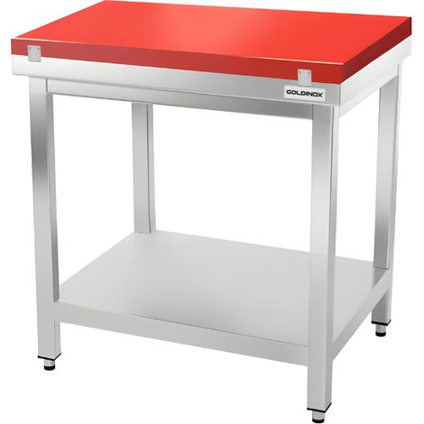 Table de travail en inox 800x600 mm avec plaque de découpe rouge PREMIUM - GOLDINOX (1/4)