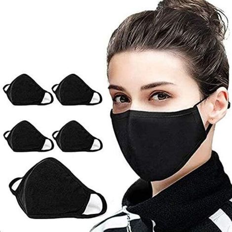 Wiederverwendbare schwarze Baumwoll-Gesichtsmaske – waschbar, atmungsaktiv und komfortabel, ideal für den täglichen Gebrauch (Einheitsgröße)