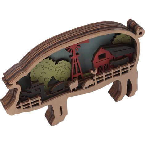 Décoration murale en bois sculpté d'animaux - Découpes artisanales multicouches avec cochon lumineux à piles (1/5)