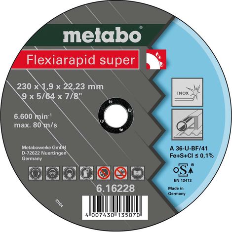 Metabo Zubehör - Trennscheibe für Edelstahl Flexarapid Super 230 x 1,9 x 22,23 mm 616228000