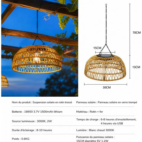 Suspension solaire d'extérieur LED rechargeable USB pour jardin et terrasse réf 3220 32 × 15,5 × 32 cm 600 g – Livraison gratuite