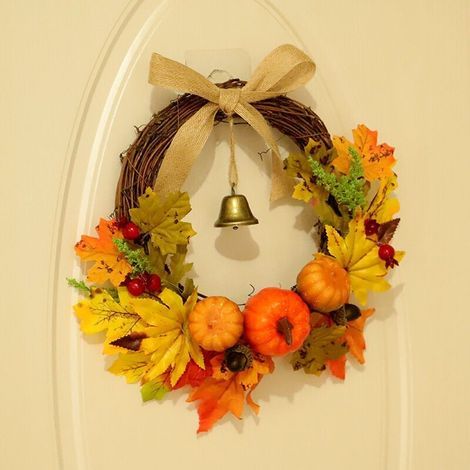 Künstlicher Herbstkranz (30 cm) mit LED-Beleuchtung für Zuhause oder als Halloween-Dekoration (1/4)