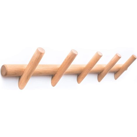 Sollbry Perchero de pared moderno para abrigos y sombreros - 5 ganchos, hermoso perchero de madera con pinzas para la entrada - Perchero de madera para dormitorio y baño - Duradero, fácil de montar, d (1/5)
