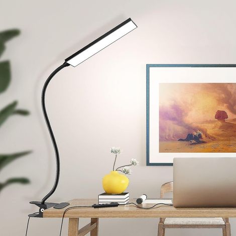 Lampe de bureau LED à pince - avec lumière LED de protection oculaire et pince métallique (5 W, noire) (1/5)