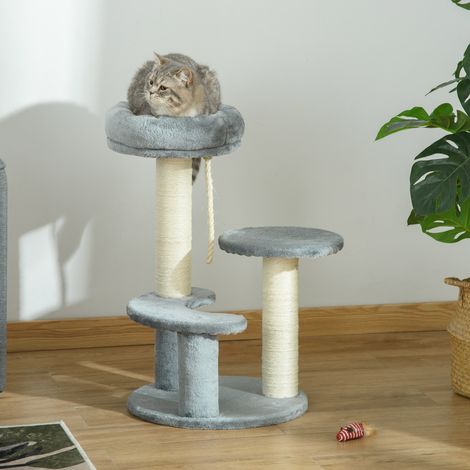 Arbre à chat 65 cm. Petit arbre à chat avec couchage, plateforme, griffoir en sisal. Convient aux chats jusqu'à 3,5 kg. Gris.