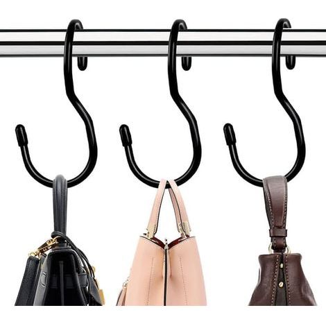 Lot de 12 cintres pour sacs à main, cintres pivotants uniques, grands crochets pour tringle de penderie (noir) (1/5)