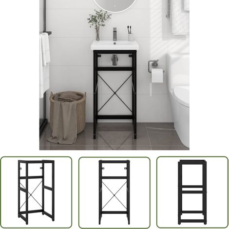 The Living Store Cadre de lavabo de salle de bain Noir 40x38x83 cm Fer - Meuble De Salle De Bain - Cadre De Lavabo - Meuble Vasque - Support De Lavabo - Étagère Salle De Bain (1/5)