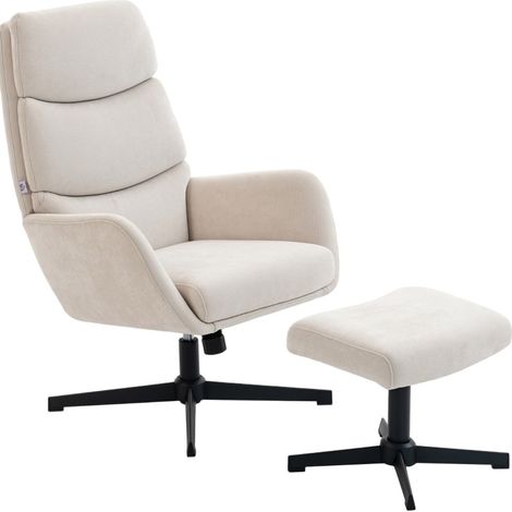 Poltrona lounge con poggiapiedi, schienale alto, base in metallo, in lino, beige (1/5)