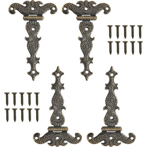 Shine Home Charnière Porte Placard, Charnière Porte Lourde Antique Décorative en Bronze Rétro, Mini Charniè re Pliante Vintage pour la Décoration d'Armoires et Meubles, Lot de 4