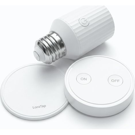 LoraTap Wireless Bulb Socket with Remote Control, E26/E27 Adapter for Ceiling Lights, Closets and Chain Lights, Plug-in Bracket, Wireless Lamp Switch, 60W Max (1/5)
