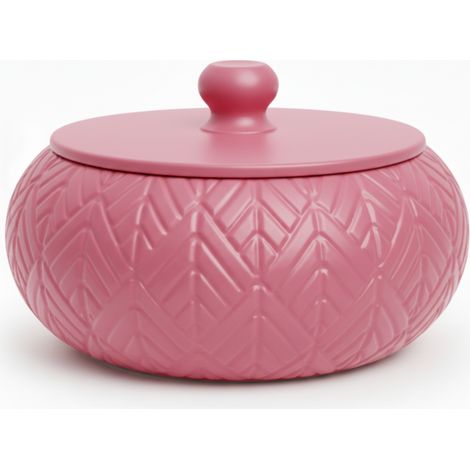 Scatola portagioie rosa con coperchio decorativo per la toeletta.