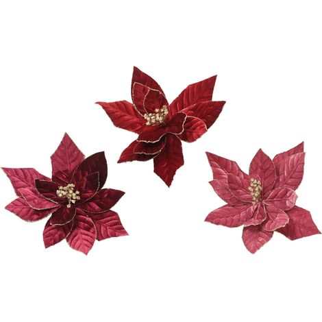 Poinsettia con clip in velluto D 30 cm colori modello assortito Peraga Christmas