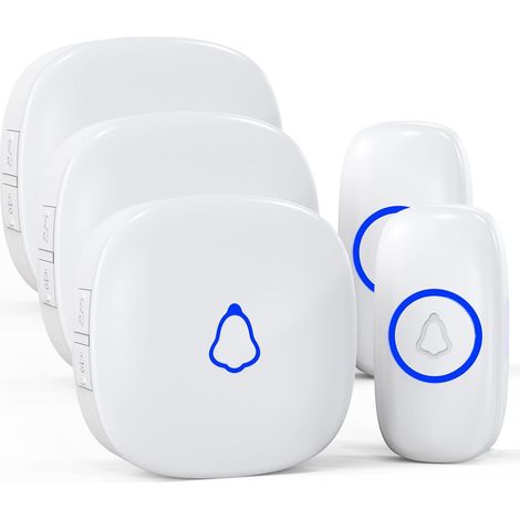 Sonnette Sans Fil Exterieur Etanche, Doorbell Avec 3 Récepteurs + 3 Émetteur À Pile, 58 Mélodies Carillon, 5 Niveaux Volume 120 dB, LED, 300m Longue Portée Sonette Pour Maison,Appartement,Blanc (1/5)