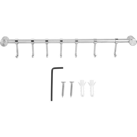 Porte-Objets Mural - Crochets Amovibles - Acier Inoxydable 304 - Pour Salle De Bain Et Cuisine - 400mm Avec 7 Crochets (1/5)