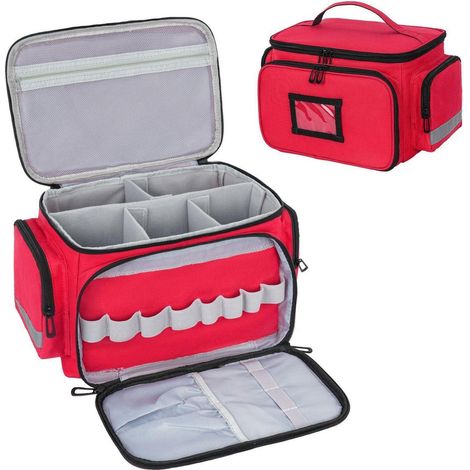 Trousse de premiers secours rouge avec séparateurs amovibles et de nombreux compartiments
