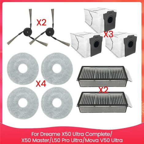 Ricambi per X50 Ultra Complete/X50 Master/L50 Pro Ultra/Mova V50 Ultra: spazzola laterale, filtro, panno, sacchetto raccoglipolvere