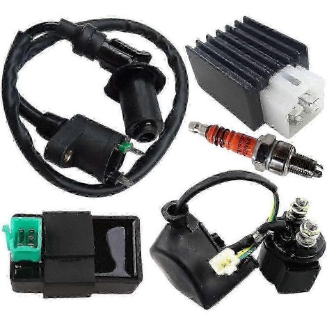 Compatible avec les pièces de karting et de motocross 50cc - 125cc : boîtier d'allumage CDI 5 broches, bobine d'allumage, relais électromagnétique, régulateur de tension (version 731) (1/5)