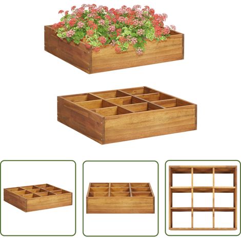 The Living Store Lit surélevéde jardin à herbes Bois d'acacia massif 60x60x15 cm - Jardinière - Pot De Fleurs - Bac À Plantation - Herbe Aromatique - Jardin Vertical (1/5)