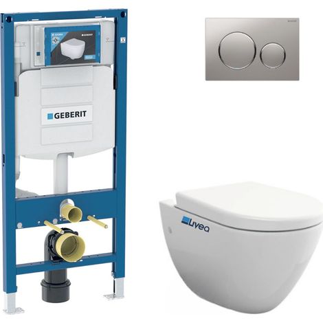 Pack WC suspendu Geberit UP320 – Cuvette sans bride Bello – Abattant softclose – Plaque Sigma20 Chrome mat/brillant – Fixations invisibles (1/5)