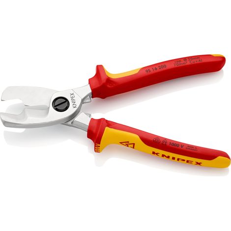 KNIPEX 95 16 200 Cesoia per cavi con doppio tagliente isolati con manici rivestiti in materiale bicomponente, collaudati VDE cromata 200 mm