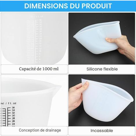 Verre Doseur en Silicone, Gobelet Doseur avec Echelle Graduée, Gobelets Mélangeur pour Moules, Cuisine (1/4)