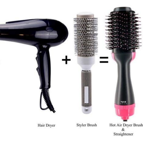 Brosse Seche-Cheveux - 8 en 1 Rotative Chauffante - Technologie Ionique - Pour Cheveux Mouillés ou Secs - 5 Pièces (1/4)