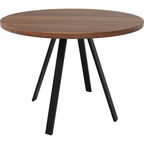 Runder Esstisch 80 x 80 x 75 cm aus MDF mit Metallbeinen in Walnussoptik und Schwarz (1/5)