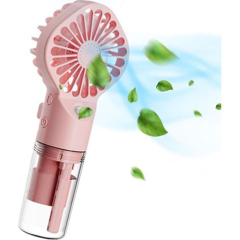 Portable Misting Fan, Mini Transparent Mist Spray Fan, USB Rechargeable Mist Maker with 4 Speeds for Home, Office, Outdoor, Travel, Pink (1/5)