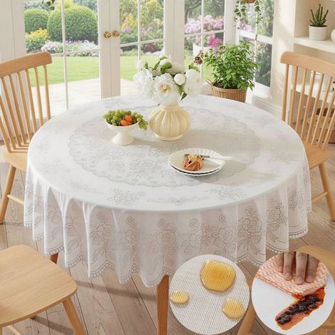 Mantel impermeable, resistente al aceite y al calor, Mantel redondo de fácil cuidado, Mantel de PVC, Mantel no lavable, Diámetro: 200 cm (1/5)