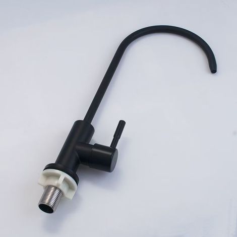 304 Stainless Steel Water Purifier Faucet with Large Curve, Kitchen Water Purifier Dedicated Faucet, 2/4 Point Dual Outlet Faucet -- Black Flat T-Type with Connector, 4/4 Point to 2/4 Point