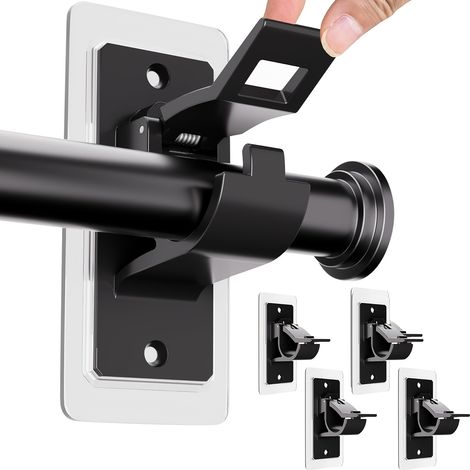 Lot de 4 supports pour tringle à rideaux – Supports en plastique – Sans perçage – Multifonction – Crochets pour tringle à rideaux (1/5)