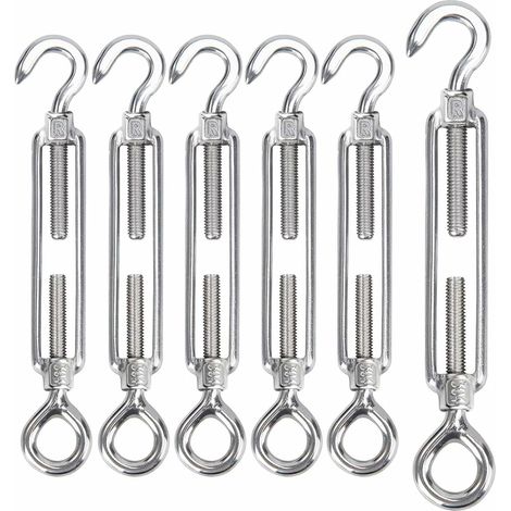 6 Pièces Tendeur Cable M8, Tendeur Fil A Linge Inox 304, Tendeurs Réglables pour Fil à linge Extérieur, Corde à Linge, Cable Inox, Suspendre,Cable de Garde Corps (1/5)