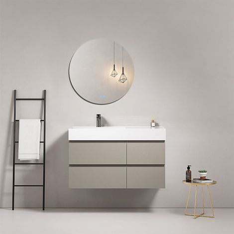 Mobile bagno sospeso 100 cm Grigio Cenere Lavabo a Sinistra in Resina Specchio Tondo - Fiji Paint (1/4)
