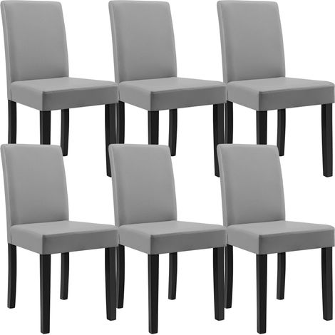 6 sillas tapizadas en piel sintética gris claro con patas de madera maciza 030000279
