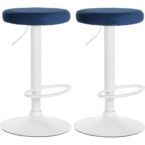 2er Set Barhocker Ponte Samt blau Metall matt weiss