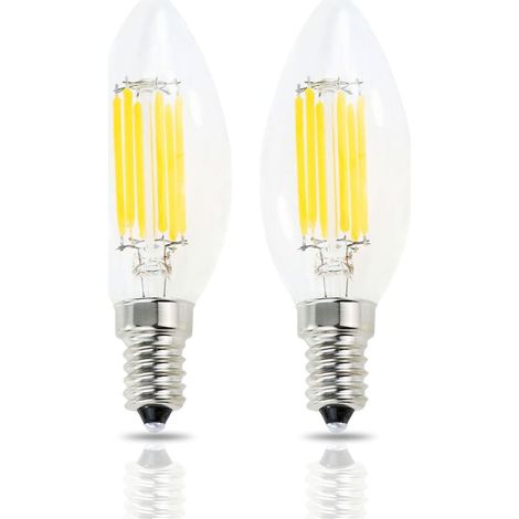Ampoule LED E14 forme bougie, culot européen, blanc chaud 2700K, 600 lumens, équivalent 60W, verre transparent C35 style torpille, non dimmable, lot de 2 (1/5)
