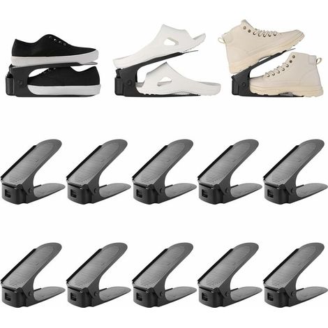 10PCS Support à Chaussures, Rangement Chaussure avec Fonction Antidérapante, En polypropylène - Réglable - Peu encombrant - Antidérapant - Noir (1/5)