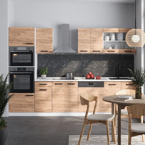 Cucina componibile R-Line, Quercia dorata/bianco, 300 cm PL Marmo, Vicco