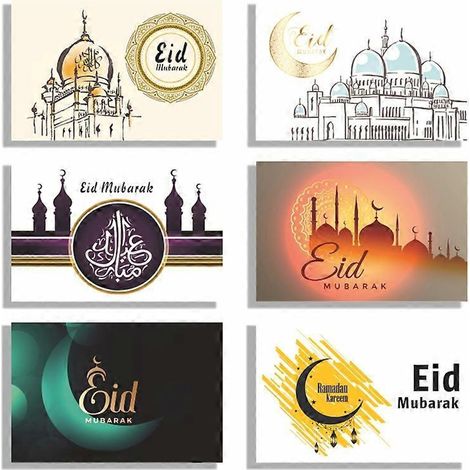 Cartes de vœux Eid Mubarak (lot de 6) - Motif Château de la Lune - Message de remerciement - Invitation pour mariage, anniversaire, fête du Ramadan - QL1068 (1/5)