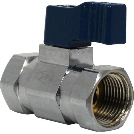 Mini-vanne laiton nickelé Femelle / Femelle 3/8" (12/17) - PN16 - manette bleue - Arcanaute (1/5)