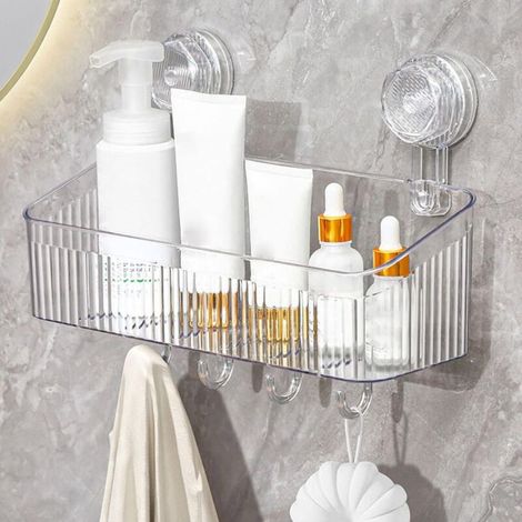 Étagère de Douche Ventouse Sans Perçage - Rangement Amovible avec Crochets, Imperméable et Résistant à l'Huile, Capacité de Charge 25kg, Organisateur pour Salle de Bain et Cuisine(30cm×22cm) (1/5)