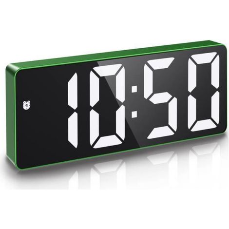 Réveil Numérique, Alarm Réveil LED avec Fonction Snooze, Luminosité réglable, ave mode jour de travail(Vert+Police Blanc) (1/4)