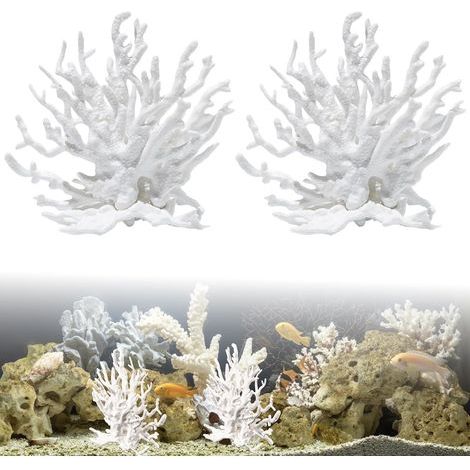 Lot de 2 Corail, PVC blanc, 8x9,5 cm, Décoration, Aquarium, Paysage sous-marin (1/5)