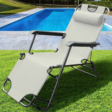 Sedia Poltrona Esterno Giardino Reclinabile a Lettino Prendisole Pieghevole Beig (1/5)