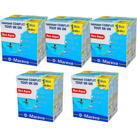 Pack 5 mois traitement Mareva REV-AQUA 4 en 1 piscine 30 à 60m³