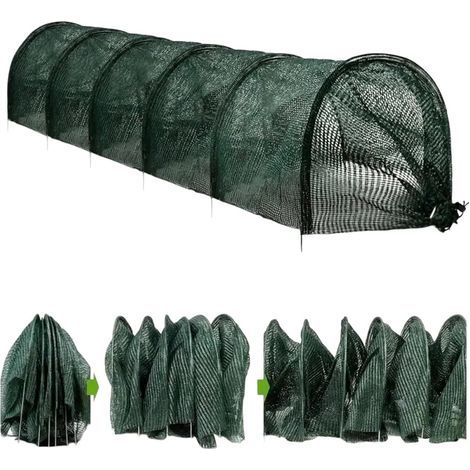 Tunnel pour plantes - Tunnel de jardin en filet de polyéthylène à mailles fines - Tunnel en filet avec arceaux métalliques stables - Protection des plantes - Tunnel en film - 3 m X 45 cm - Vert foncé (1/5)