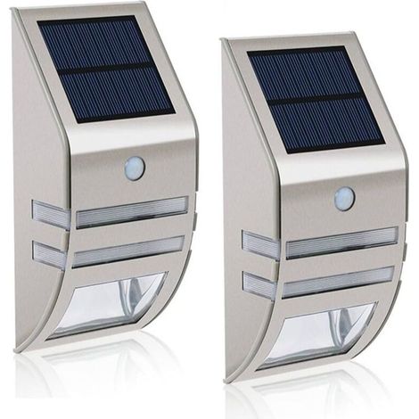 EASYCOMFORT Lot de 2 appliques murales solaires LED étanches en acier inoxydable avec détecteur de mouvement grand angle 90° pour éclairage extérieur jardin terrasse chemin (1/5)