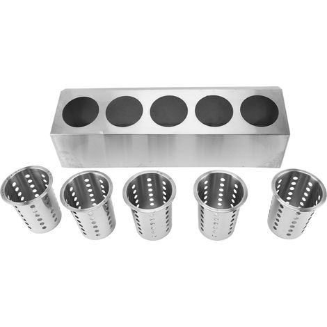 Porte-ustensiles de cuisine multifonctionnel, fond antidérapant, couteau en acier inoxydable, fourchette, seau de rangement 5 trous