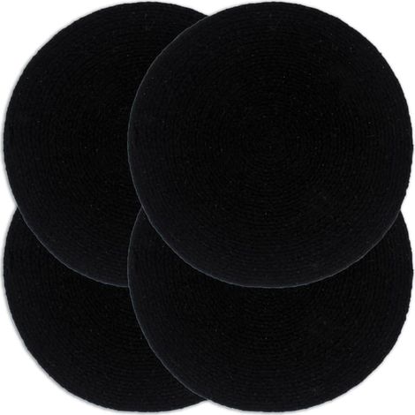 Napperons de table ronds en coton noir faits main, lot de 4, diamètre 38 cm - PANGIVO (1/5)